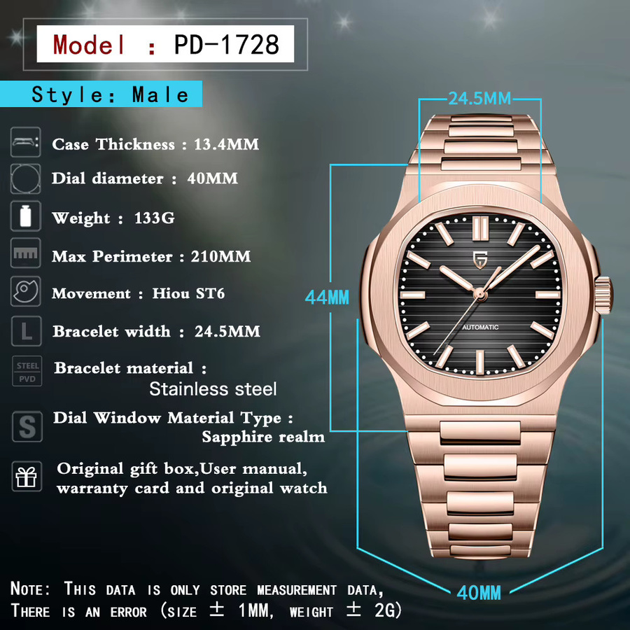 PAGANI DESIGN Armbanduhr Automatik, Edelstahl, Roségold, Herren - Bild 6