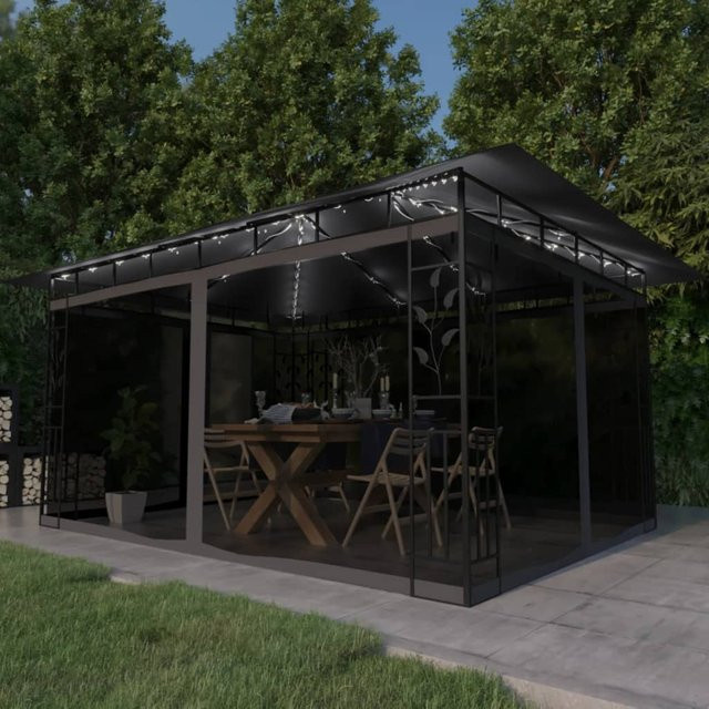 vidaXL Pavillon mit Moskitonetz und LED-Lichterkette in Anthrazit, B/T/H: 4 x 3 x 2,73 m - Bild 1