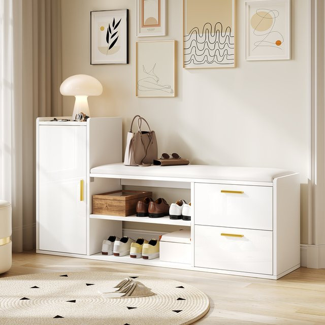 Svintora Schuhbank in Weiß mit gepolstertem Sitz und modernem Design für Flur und Wohnzimmer - Bild 1