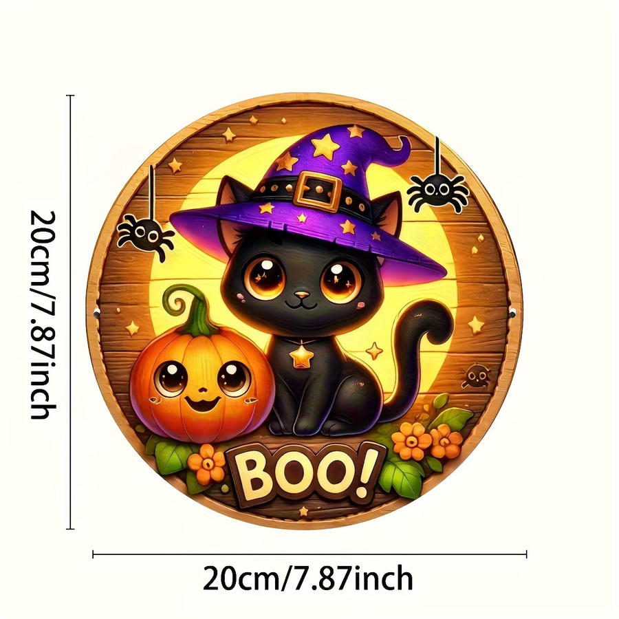 Potdemiel Halloween-Schild mit schwarzer Katze, rundes Aluminium-Dekor für Wand und Tür, Durchmesser: 20 cm - Bild 2