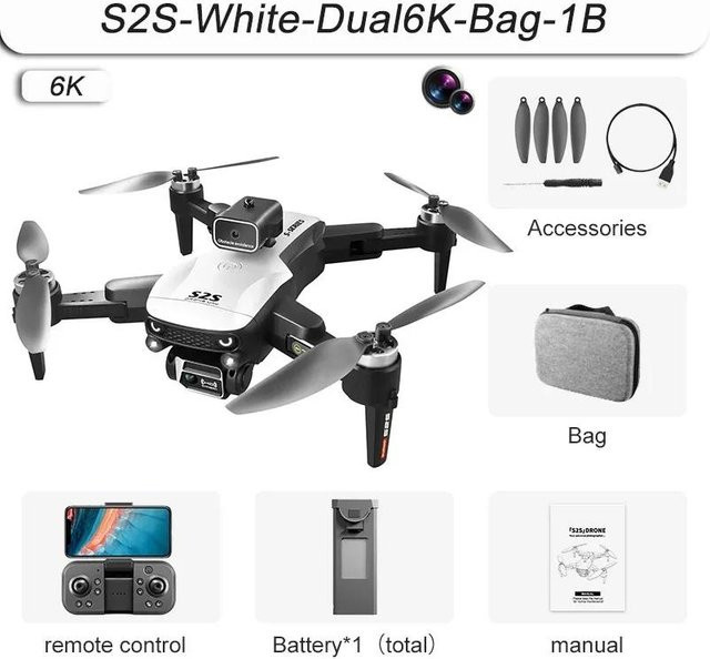 LYZRC S2S Mini Drohne 6K HD GPS WIFI mit Duale Kamera und Hindernisvermeidung, faltbarer Quadrocopter in Weiß - Bild 1