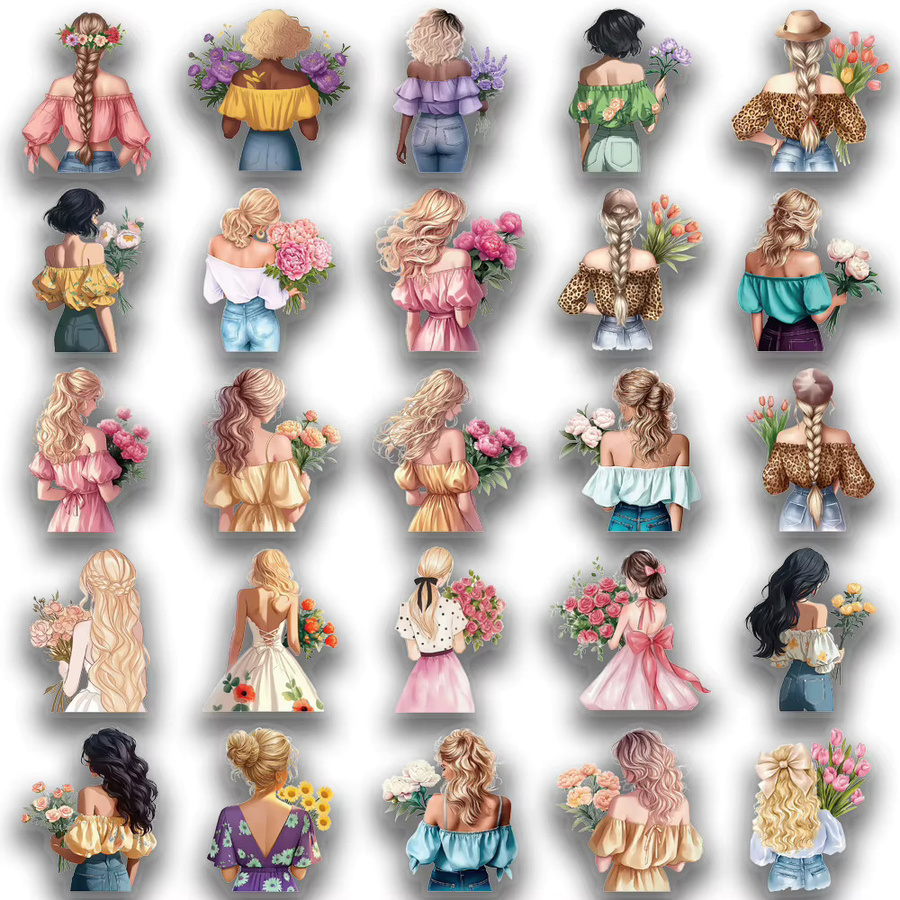 50 Stück wasserfeste PET-Aufkleber aus der Flower Girl-Serie in Multicolour zum Dekorieren von Handyhüllen und Computern - Bild 3