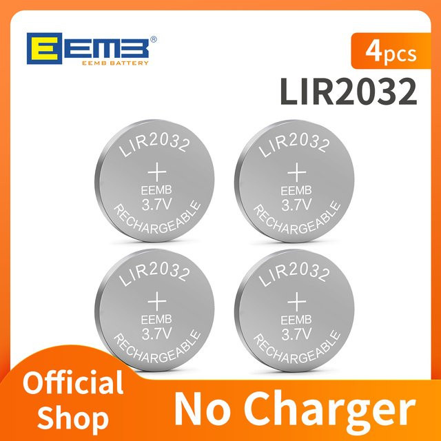 EEMB LIR2032 wiederaufladbare Lithium-Knopfzelle, 3,7 V, 45 mAh, Farbe: Silber - Bild 1