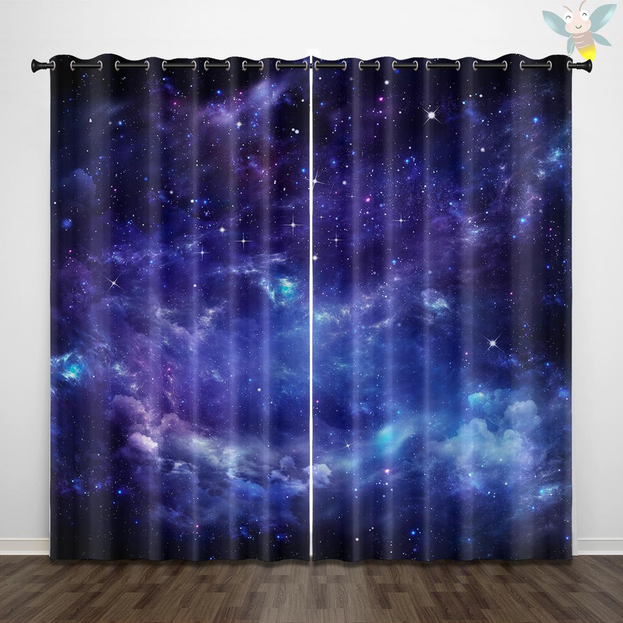 2er-Set hochverdunkelnde Polyestervorhänge mit Nebelgalaxie-Motiv in Blau und Lila, doppelseitig matt, B: 150 cm, H: 166 cm - Bild 4