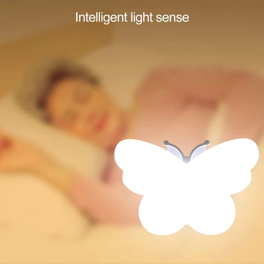 RXSFY Schmetterlings-Nachtlicht in Weiß mit Dämmerungssensor für Wohnzimmer, Schlafzimmer, Badezimmer und Kinderzimmer, Warmweißes Plug-in Wandlicht - Bild 3