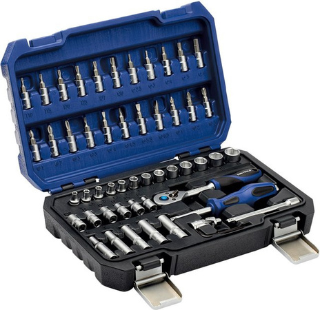 LUX-TOOLS Steckschlüsselsatz 1/4 Zoll (6,3 mm), 53-teilig aus Chrom-Vanadium-Stahl in Blau