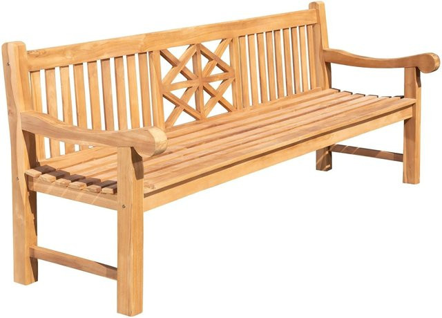 DELUKE VUZAR Gartenbank aus Teakholz mit Lehne und Armlehnen, braun, B/T/H: 240 x 72 x 92 cm - Bild 1