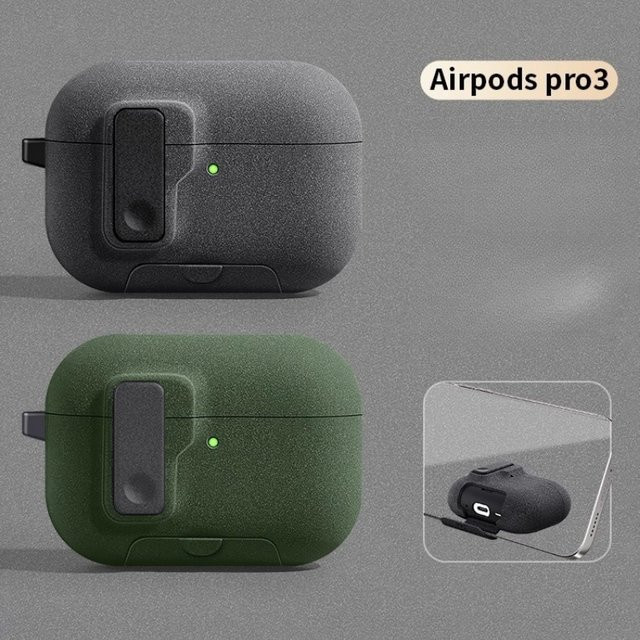 Schutzhülle für Apple AirPods Pro 3 mit Magnetverschluss und integriertem Handyhalter in Schwarz - Bild 1
