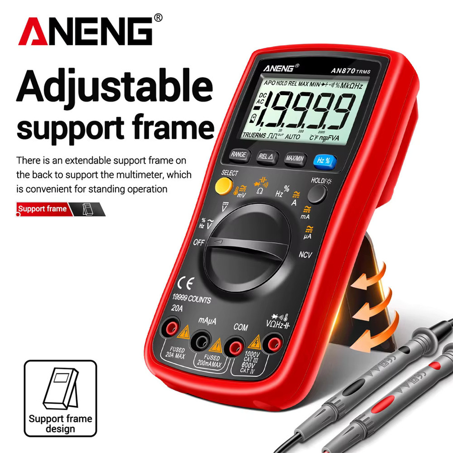 ANENG AN870 Digitalmultimeter True RMS AC/DC Strommesser und professioneller Spannungsprüfer in Rot - Bild 3