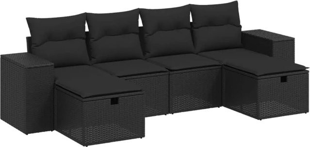 vidaXL 6-tlg Garten-Sofagarnitur aus Poly Rattan mit Kissen in Schwarz - Bild 1