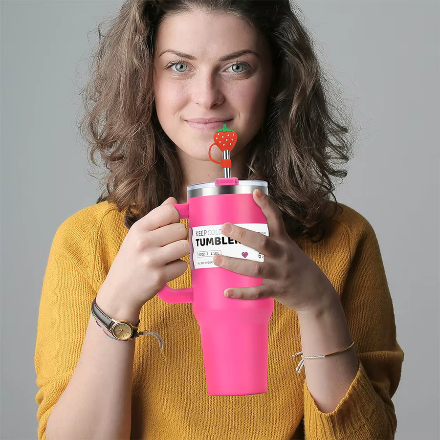 WATERSY 2er Set Edelstahl Thermobecher mit Griff, vakuumisoliert für Heiß- und Kaltgetränke, 891 ml, Pink und Rot - Bild 2