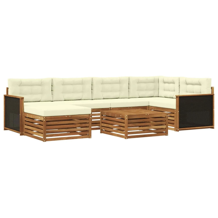 vidaXL Outdoor-Sofagarnitur L-Form aus Akazienholz mit 7 Kissen in Natur und Creme - Bild 2