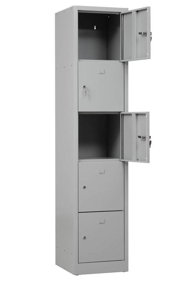 Fächerschrank Basic BIGBOXX in Grau matt aus Metall mit Scharniertüren und Schloss - Bild 1