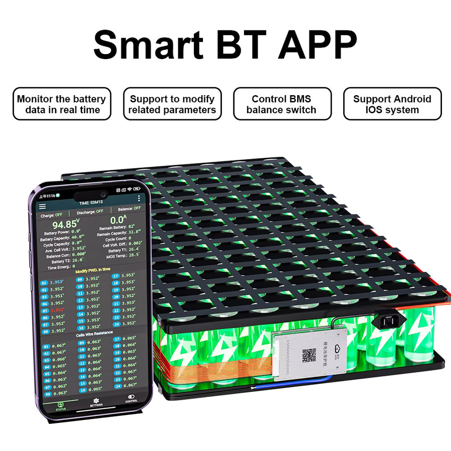 JIKONG Smart BMS JKBMS BD4A24S4P mit Bluetooth und RS485 für LiFePO4, Li-Ion und LTO Batterien mit 0,4A Active Balance - Bild 2