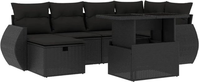vidaXL 7-teilige Garten-Sofagarnitur aus Poly-Rattan mit Kissen in Schwarz - Bild 1