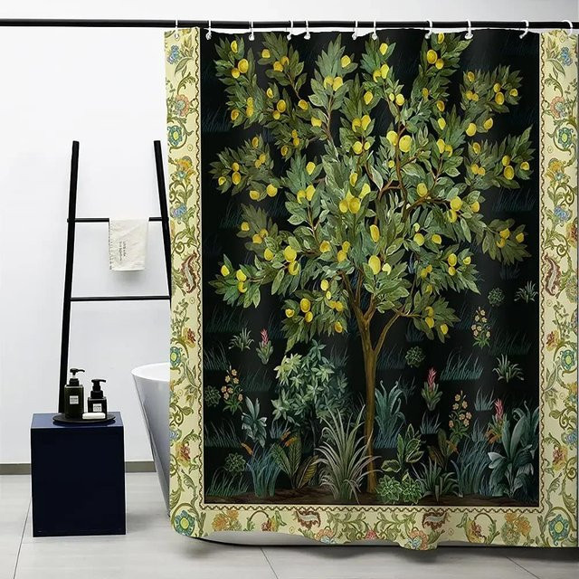 William Morris Duschvorhang mit floralem Muster in Grün und Multicolour, B: 120 cm, H: 180 cm - Bild 1