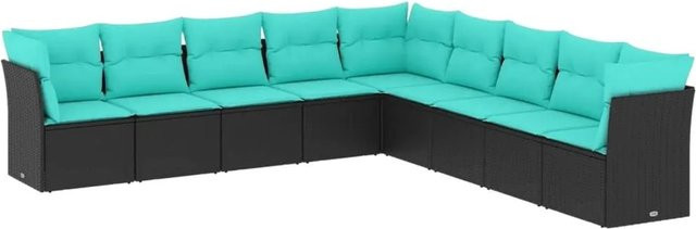 vidaXL 9-teilige Garten-Sofagarnitur in U-Form aus schwarzem Poly-Rattan mit Sitzkissen und Rückenkissen - Bild 1