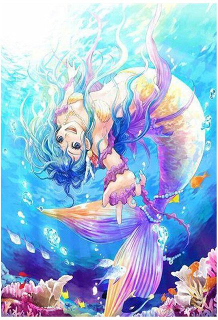 FIYO Diamantmalerei Anime Meerjungfrau DIY 5D Diamant Stickerei Kreuzstich, B: 30 cm, H: 20 cm, Mehrfarbig - Bild 1