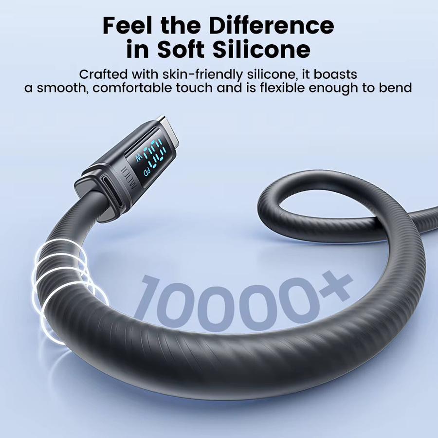 TOOCKI 100W USB-C-auf-USB-C-Ladekabel mit LED-Digitalanzeige in Schwarz - Bild 5