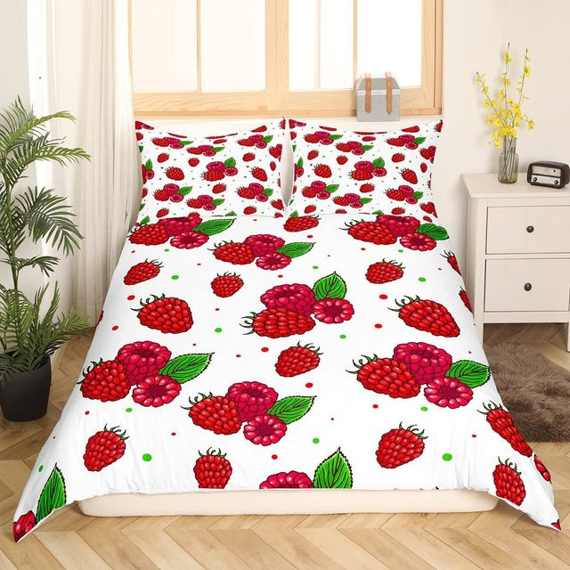Flylo Bettwäsche-Set mit Erdbeermuster in Rosa und Weiß, 3-teilig aus Mikrofaser, B/H: 140 x 210 cm - Bild 1