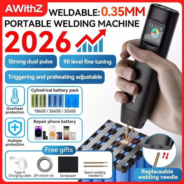 AWithZ Tragbares Punktschweißgerät in Schwarz mit 90 Gängen und verstellbarer Leistung für 18650-Lithium-Batterien - Bild 1
