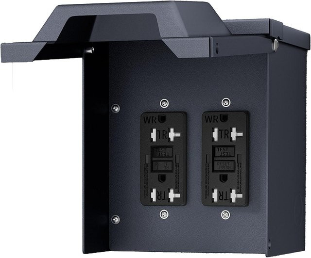 Aimo Doppel-WRTR-GFCI-20A Steckdose mit Abdeckung, wasserdichtes 3R-Gehäuse für Außen, Schwarz/Steel - Bild 1