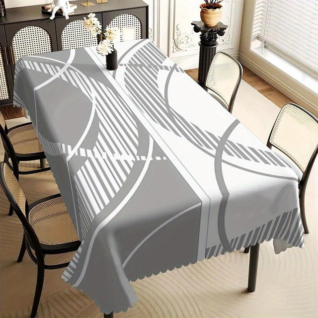JINGYUE Pet Tischdecke mit geometrischem Abstrakt-Druck in Grau-Weiß, schmutzabweisend und waschbar, B/T: 140 x 140 cm - Bild 1