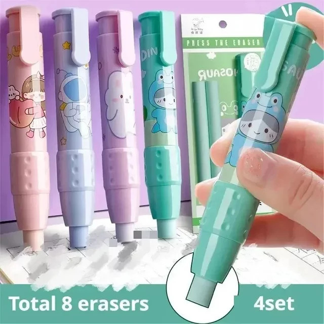 4er-Set Kissbuty Radiergummi Set, einziehbar und austauschbar, mehrfarbig, krümelfrei für Schule, Büro und Design - Bild 1