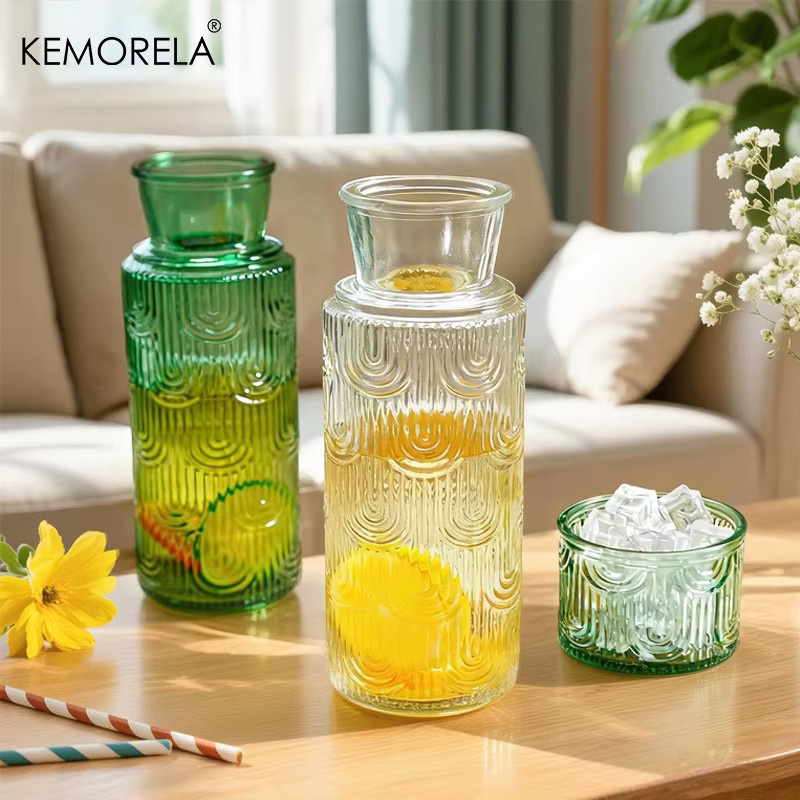 KEMORELA Vintage Glaskaraffen-Set mit Trinkglas in Transparent, Klarglaskrug für Saft und Tee - Bild 2