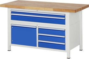 Rau Werkbank Serie 8922 höhenverstellbar mit 5 Schubladen und Tür, B/T/H: 150 x 70 x 84-104 cm - Bild 1