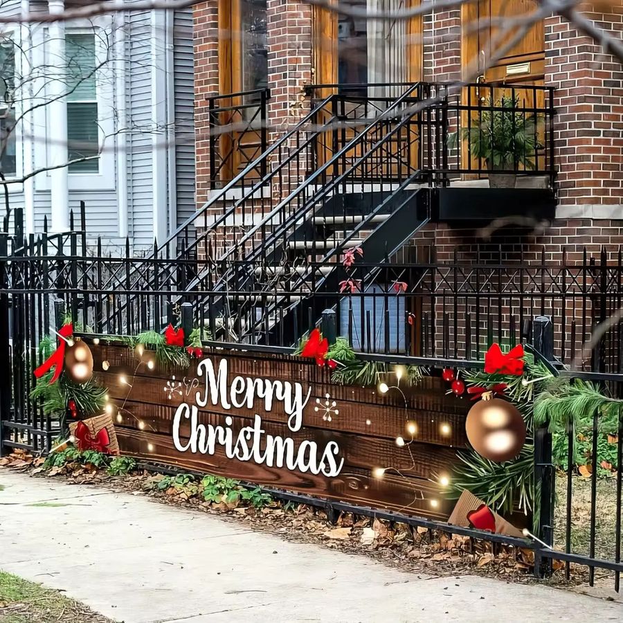 VIKAMA Frohe Weihnachten Hängebanner als Weihnachtsdekoration für Garten und Zaun, B/H: 40 x 200 cm - Bild 3
