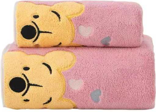 2er-Set HOMEKA Kinder Handtücher aus Korallen-Fleece mit Bären-Motiv, rosa, weich und schnelltrocknend - Bild 1