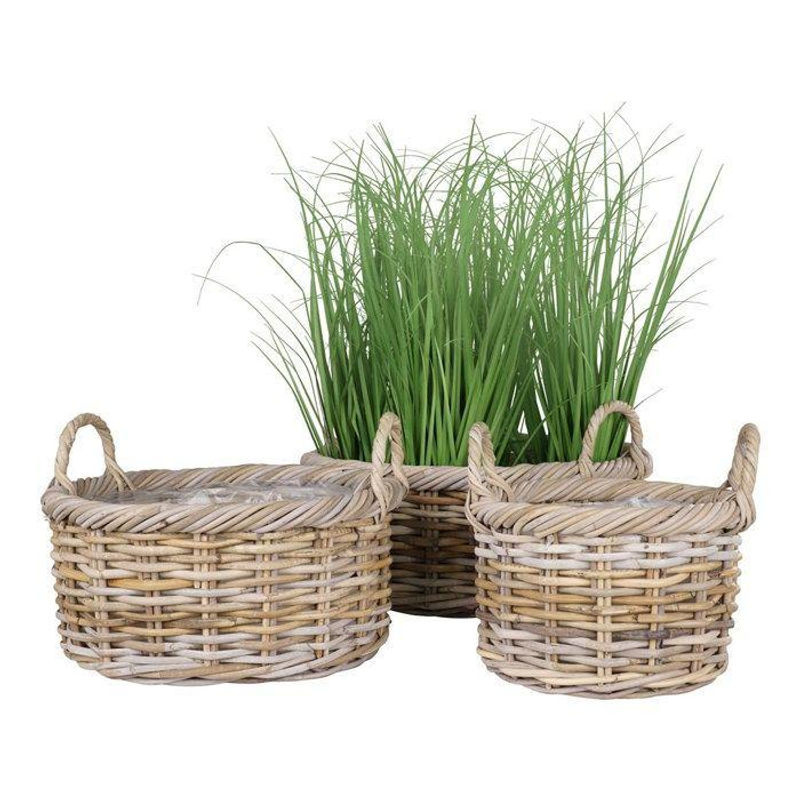 3er Set Rattan Körbe von House Nordic in Braun und Beige mit Kunststoff-Inlay, rund und skandinavisch im Design - Bild 2