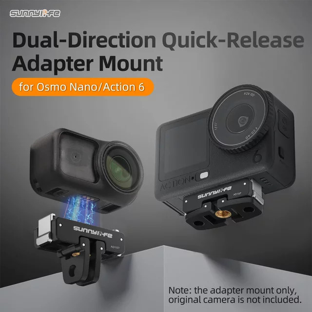 DJI Magnetische Schnellwechsel-Adapterhalterung für OSMO Action 6 und OSMO NANO in Schwarz mit 1/4 Zoll Schraube - Bild 1