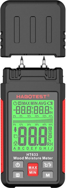 HABOTEST HT633 Digitales Holzfeuchtemessgerät mit Pin-Typ in Schwarz - Bild 1