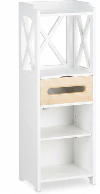 Relaxdays Beistellschrank aus MDF und Bambus in Weiß mit Landhausstil, höhenverstellbar, H x B x T: 89 x 31,5 x 24,5 cm - Bild 1