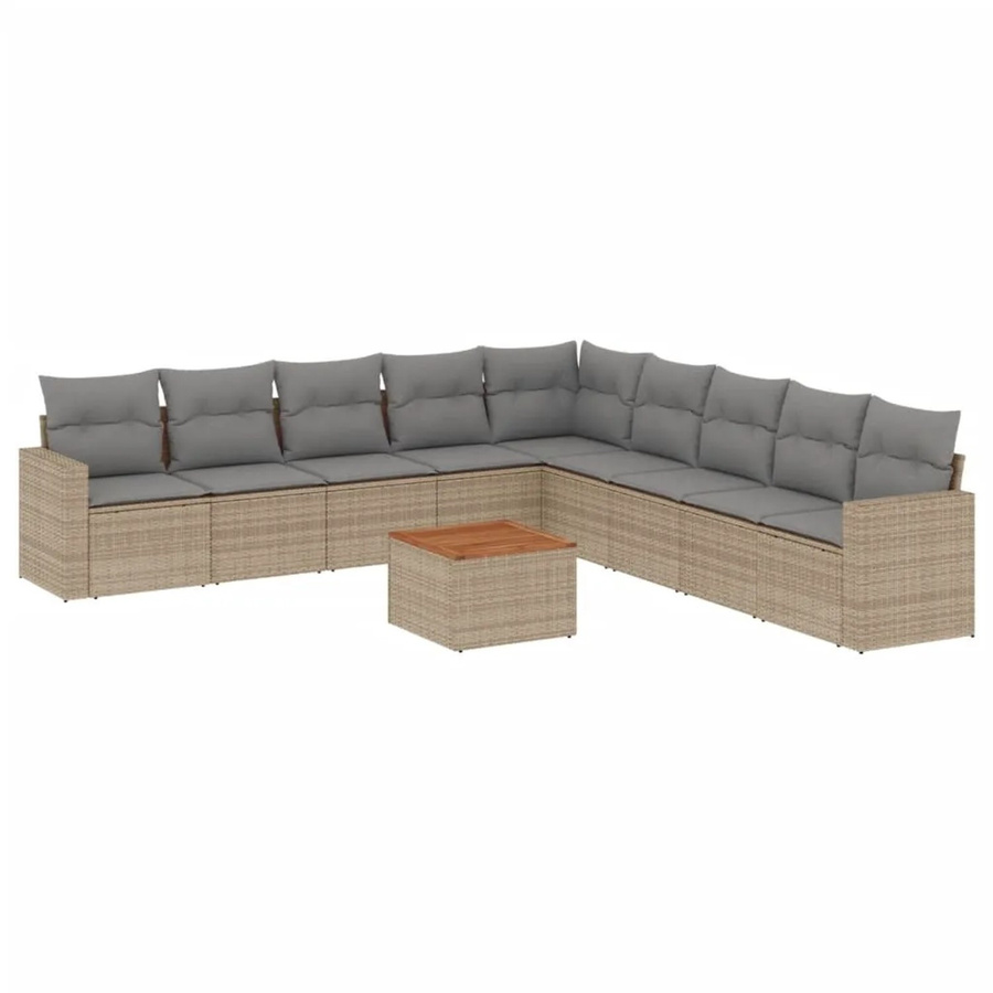 vidaXL 10-teilige Garten-Sofagarnitur in L-Form aus Poly-Rattan mit Kissen in Beige-Grau - Bild 2