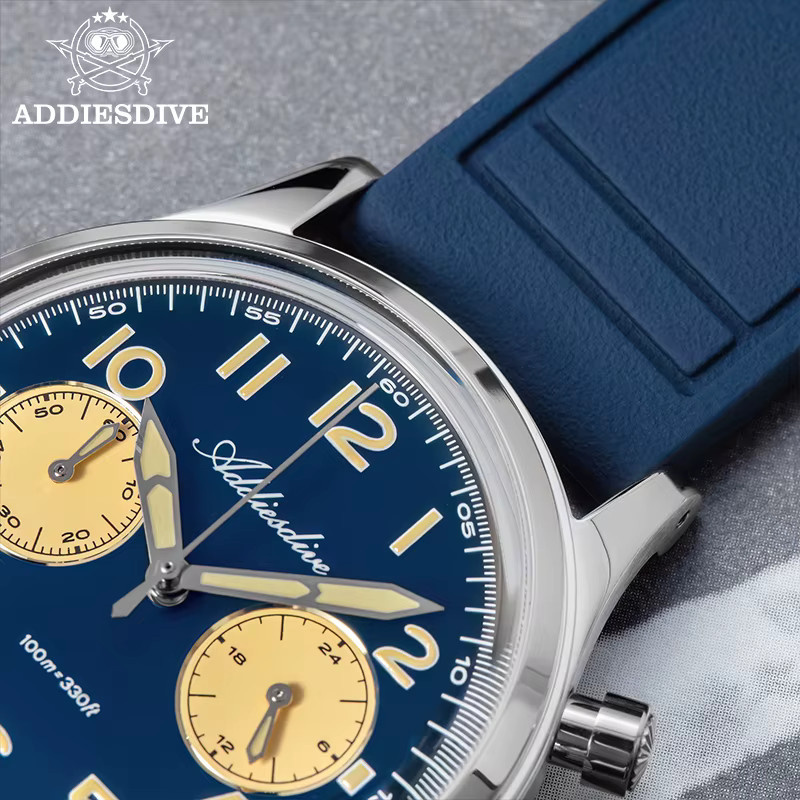 ADDIESDIVE Chronograph, Quarz, Edelstahl, Silber, Blau, Herren - Bild 4