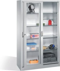 C + P Werkzeugschrank Acurado mit Sichtfenster-Schiebetüren, 4 Böden, Lichtgrau, H: 195 cm, B: 120 cm, T: 50 cm - Bild 1