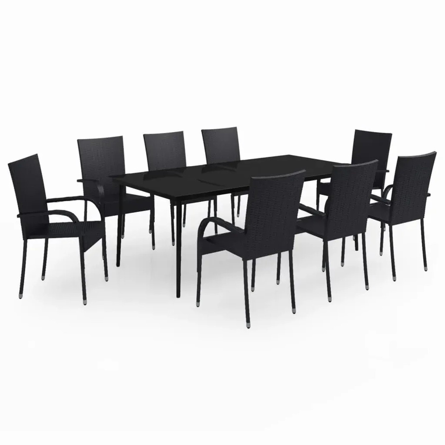vidaXL 9-teilige Garten-Essgruppe in Schwarz mit Glasplatte und PE-Rattan - Bild 2