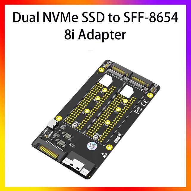 T.F.SKYWINDINTL Dualer 2X M.2 NVMe SSD zu Slimline SFF-8654 8X Adapter in Schwarz für M.2 NVMe SSD Formate 2230/2242/2260/2280 - Bild 1