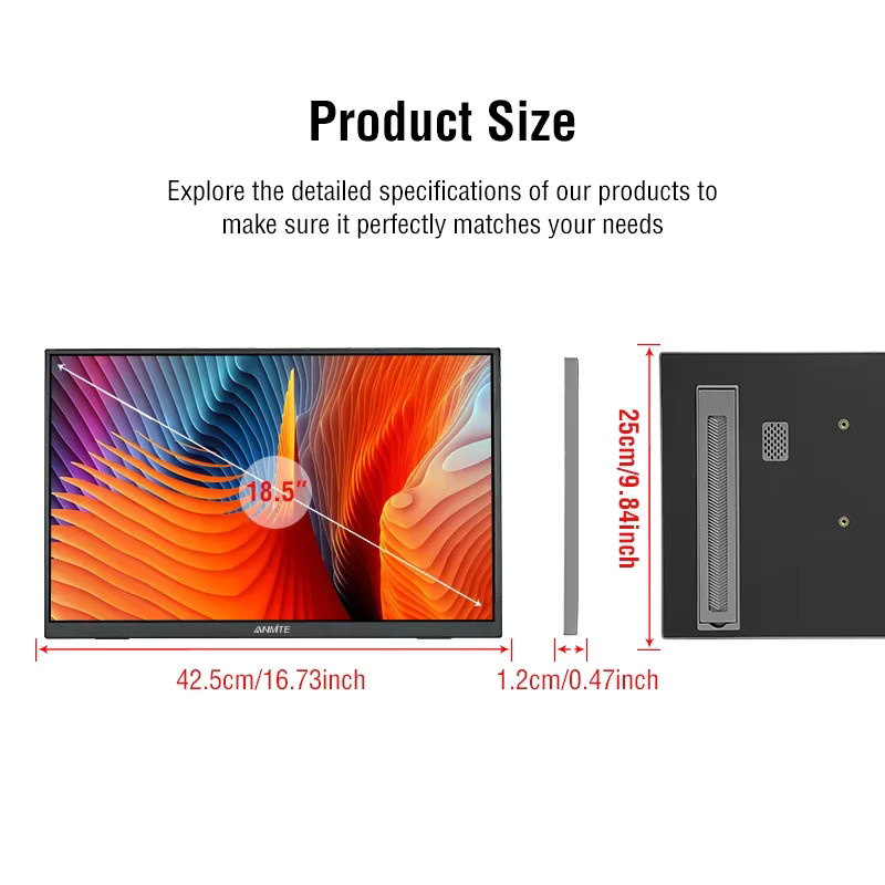 Anmite 18,5-Zoll Tragbarer Monitor mit 120 Hz, ADS-IPS-HDR-Bildschirm und 100 % RGB, Schwarz - Bild 5