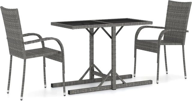 vidaXL 3-tlg Garten-Essgruppe Modell 32 aus Poly-Rattan und Glas in Anthrazit Grau - Bild 1