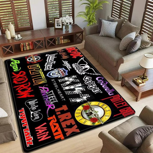 Spring Corner C Rock and Roll Musik Teppich mit Band Logo Muster, Schwarz, B/T: 90 x 60 cm - Bild 1