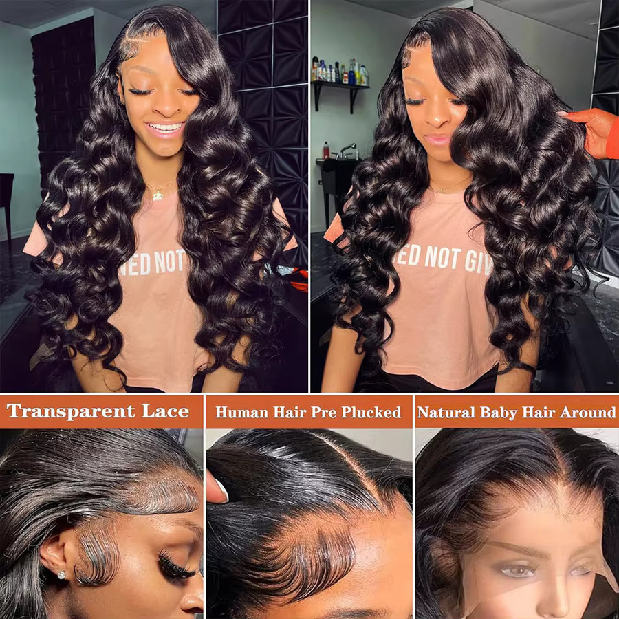 fraisbelle Perücke, 100% Echthaar, Naturschwarz, Loose Body Wave, 5x5 HD Lace Closure - Bild 4
