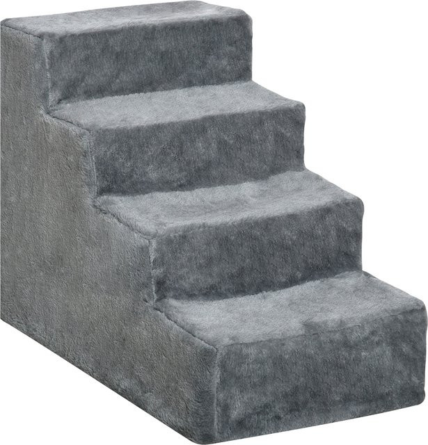 PawHut Haustiertreppe Aosom 4-stufige Hunderampe und Katzentreppe aus Spanplatte mit abnehmbarem Plüschbezug, Grau, B/T/H: 60 x 35 x 44 cm - Bild 1