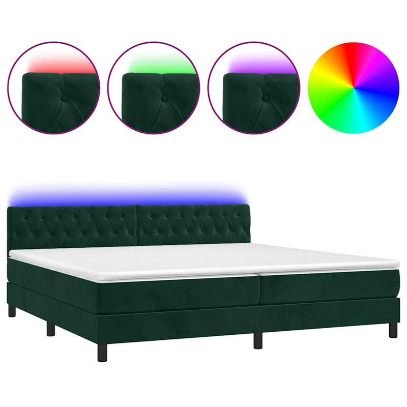 Vidaxl Boxspringbett mit Matratze und LED in Grün aus Samt, B/T: 200 x 200 cm - Bild 3