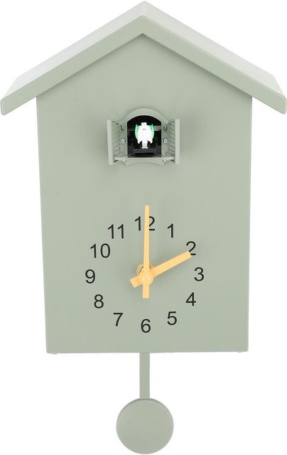 TOMTOP JMS Wanduhr im Nordic Stil als Vogelhaus mit Pendel und lautlosem Quarzwerk in Grün aus Holz - Bild 1