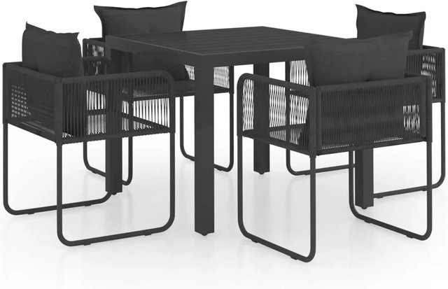 Furnicato 5-teilige Garten-Essgruppe aus PVC-Rattan in Schwarz mit Tisch und Stühlen für Garten, Patio und Terrasse - Bild 1