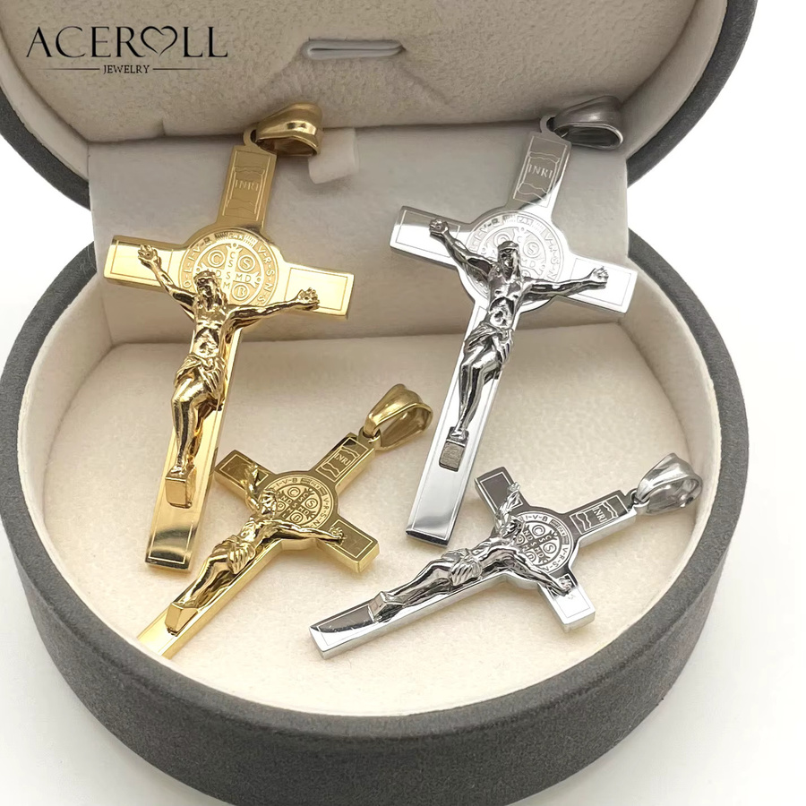 ACEROLL Anhänger Edelstahl, Kruzifix des Benedikt, Medaille des Heiligen Benedikt, Silber - Bild 2